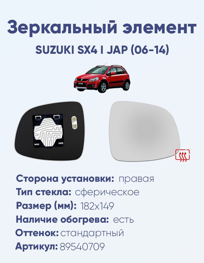 Зеркальный элемент правый SUZUKI SX4 I JAP (06-14) сфера нейтральный с обогревом