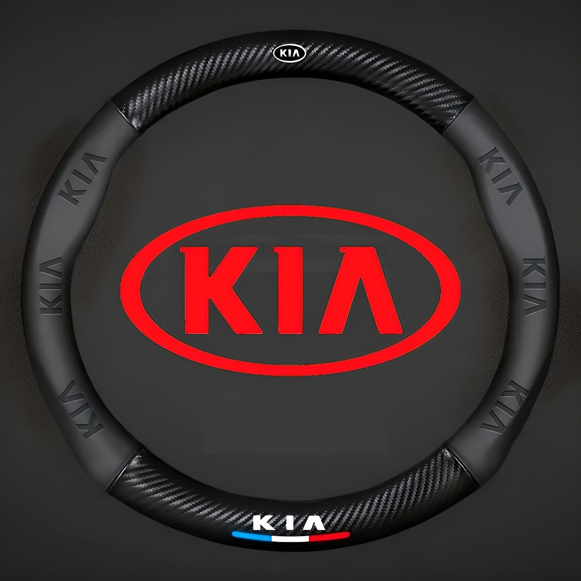 Оплетка KIA спортивный чехол на руль для автомобиля под карбон премиальная / Киа Rio, Ceed, Sportage, K5, Cerato; Optima и др. ( Форма Круглый - Размер М ) Диаметр 37 38 39 см