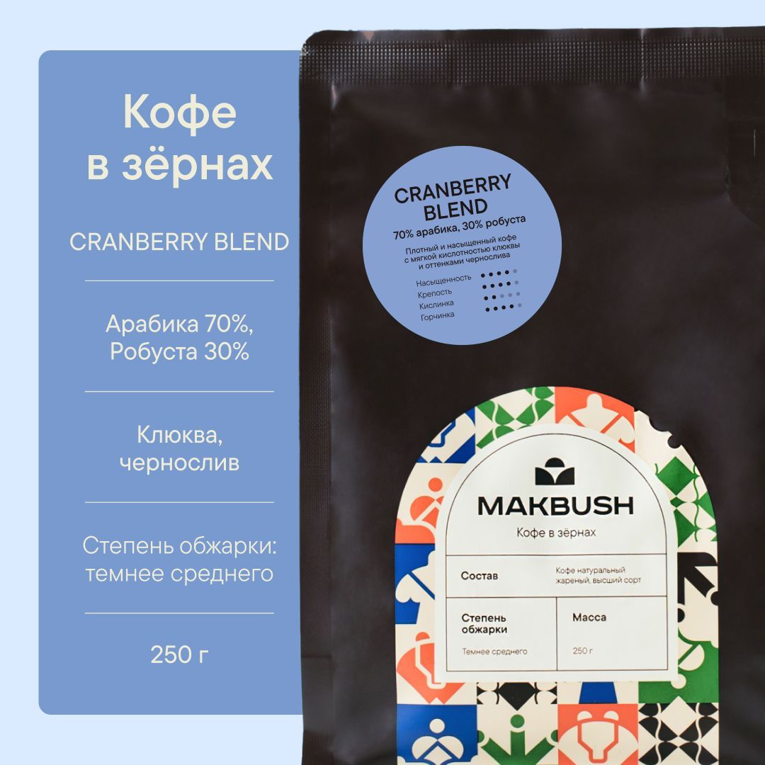 КофевзернахMakBushCRANBERRYBLEND250гр,Арабика70%иРобуста30%,натуральный,свежеобжаренный