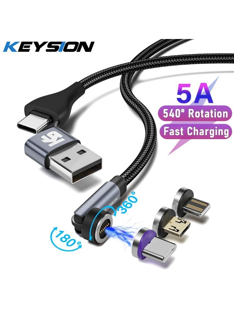 KEYSION2M540Rotate5AМагнитныйкабельдлябыстройзарядкимобильноготелефонаМагнитныйпроводКабельMicroTypeCкUSB-AдляiPhoneXiaomi