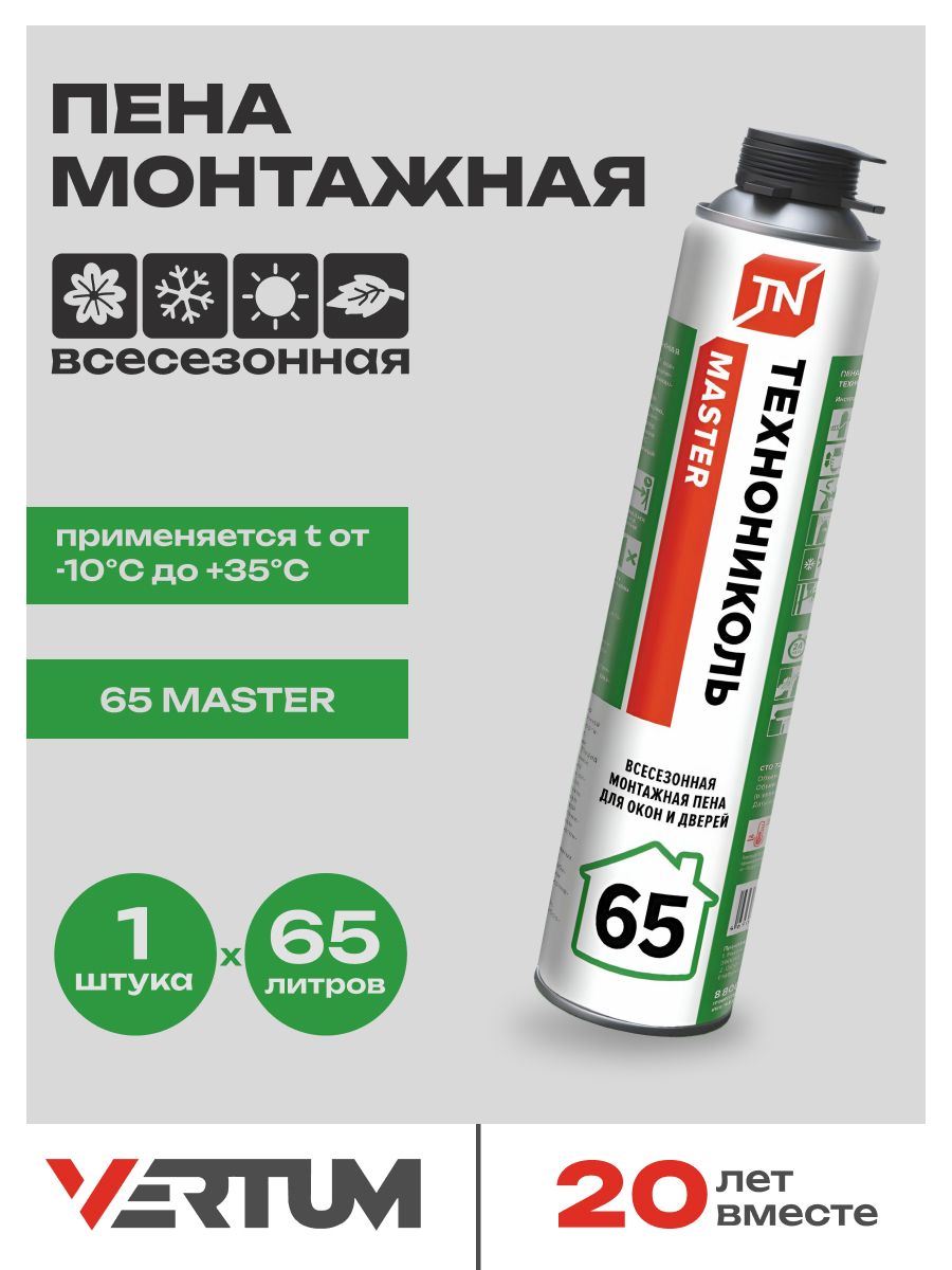 ПенамонтажнаядляпистолетаТехноникольMASTER65всесезонная,1штука