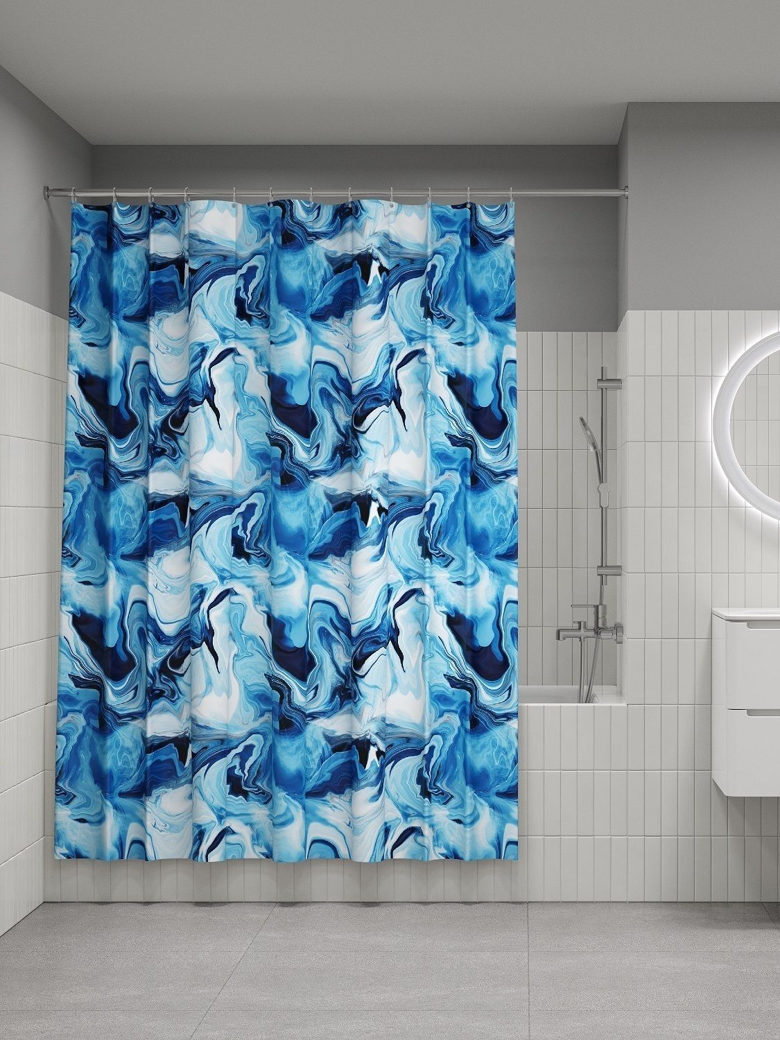 Фото товара на маркетплейсе ozon Штора для ванной комнаты и душа IDDIS, 180х200 см, тканевая, водонепроницаемая, полиэстер, с кольцами, BX04P18i11