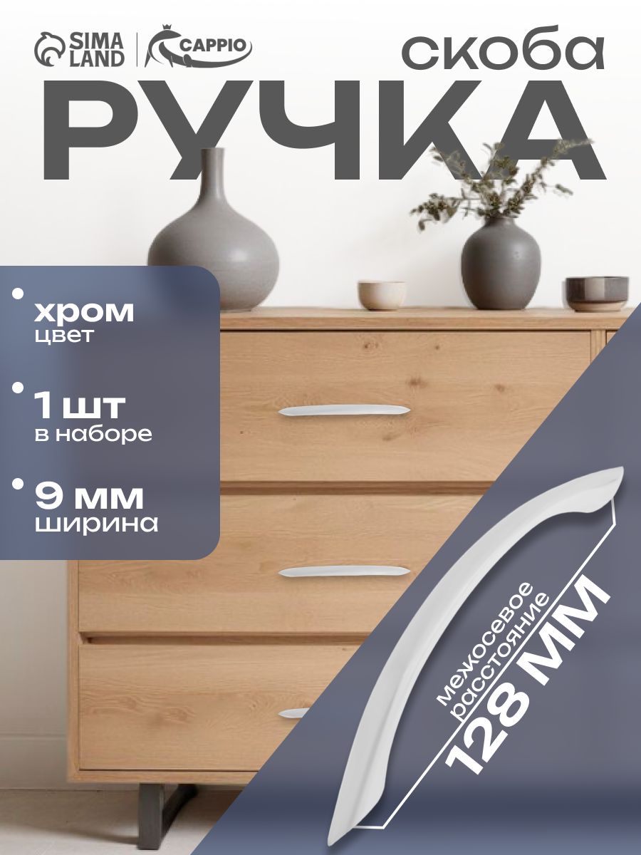 Мебельная ручка скоба CAPPIO, чёрная, м/о 128 мм, металл