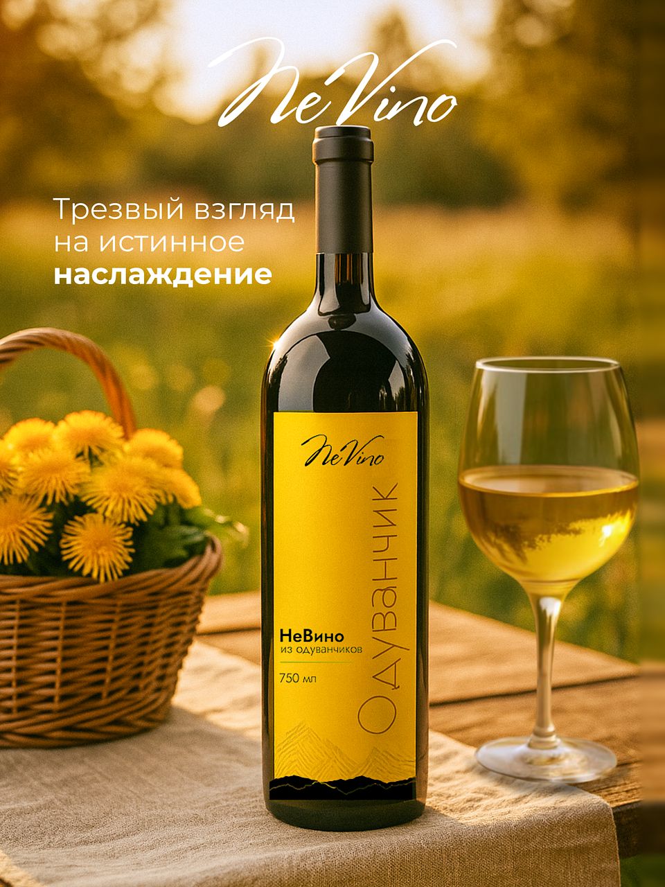 Вино безалкогольное из одуванчиков NeVino изысканный и полезный напиток для ценителей натурального вкуса!