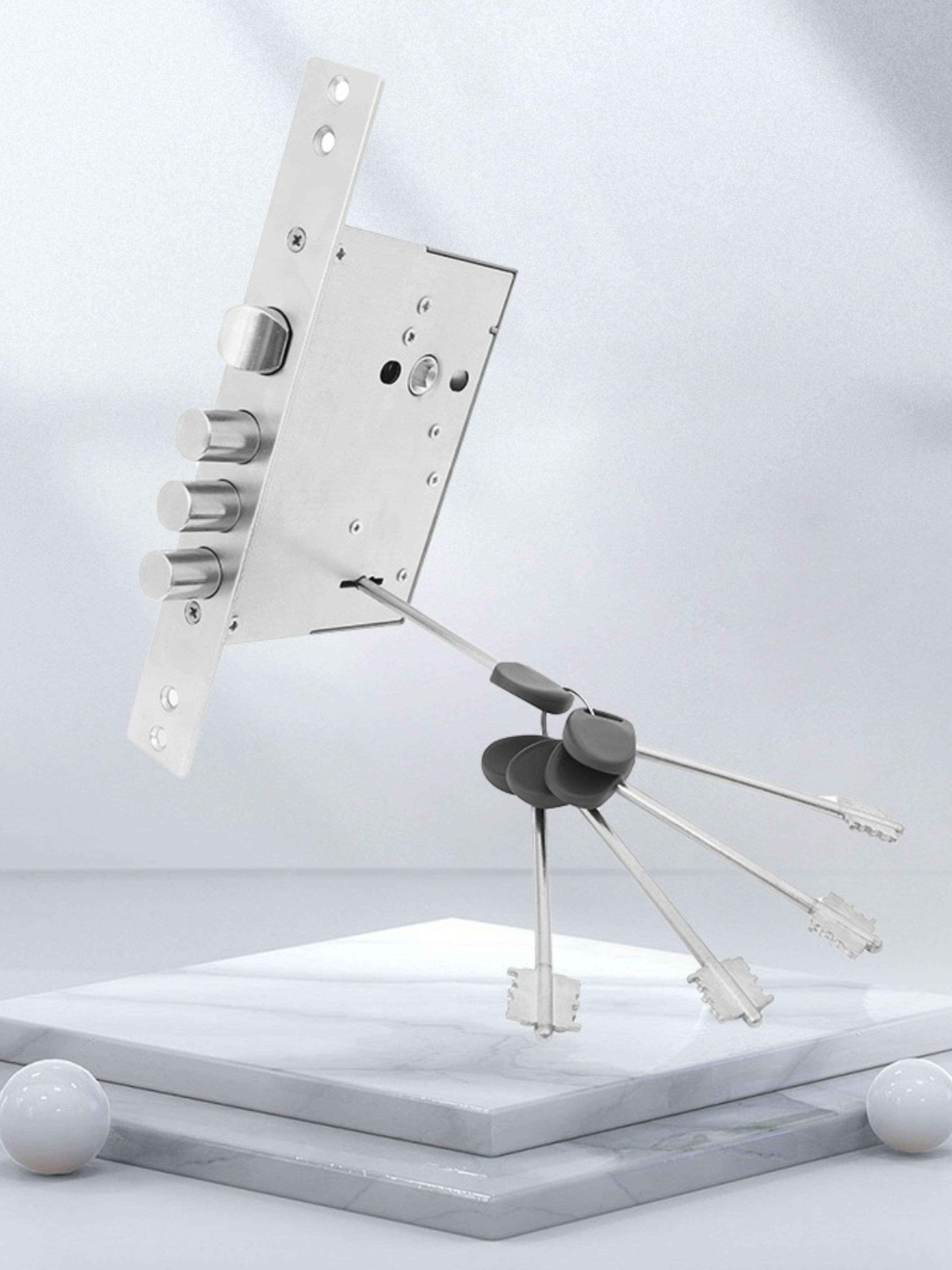 Замок врезной сувальдный для входной металлической сейф двери Akomuto ЗВ 8177-8, хром