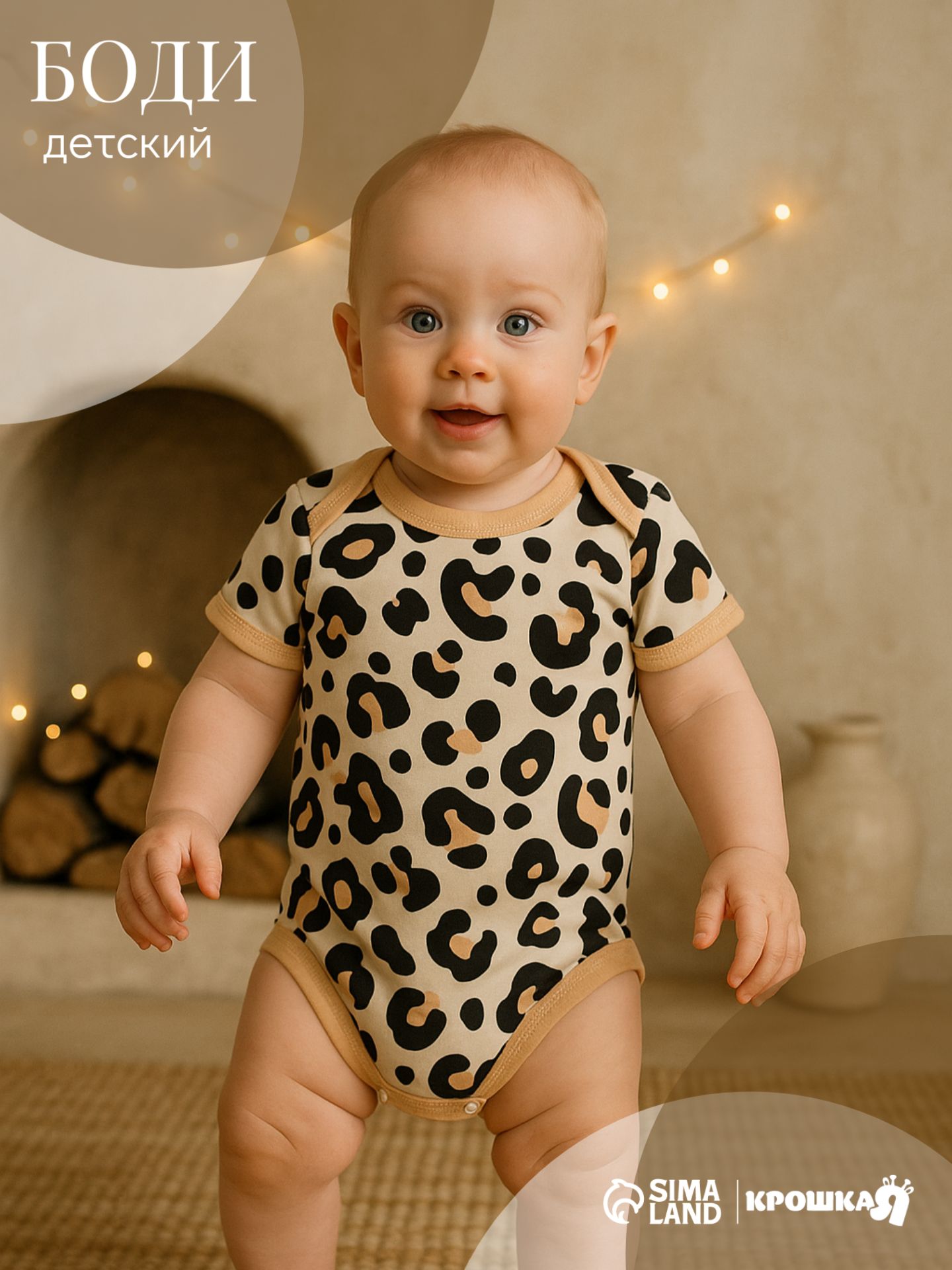 Боди детское для новорожденных девочек, с коротким рукавом, Крошка Я (Леопард), рост 74-80 см