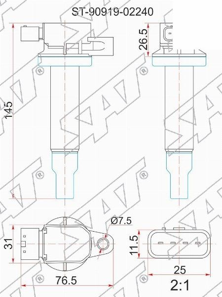ST-90919-02240 Катушка зажигания TOYOTA 1SZ,1-2NZ-FE 99- - SAT арт ...