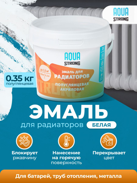 Краска Aquastrong (краска) для радиаторов белая полуглянцевая акриловая ...