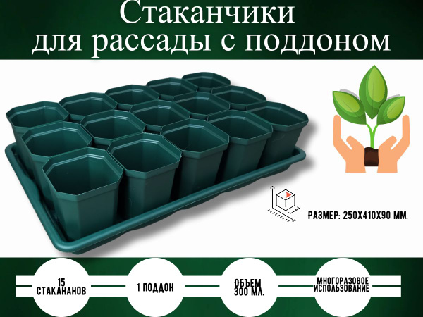 Набор для рассады 15 стаканов 300 мл с поддоном (250х410х90 мм) купить ...