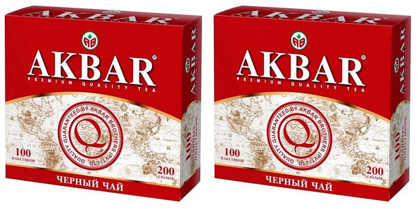 Akbar Чай черный в пакетиках Классическая серия, 100 штук по 2 г, 2 уп ...