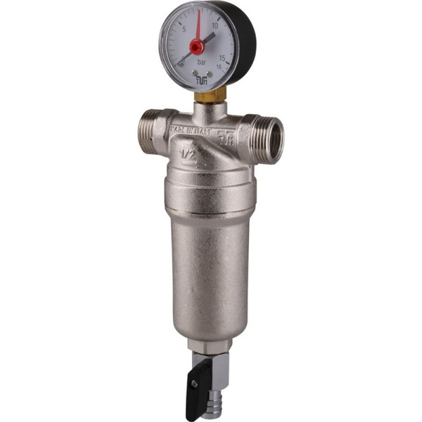 Фильтр промывной с манометром 1"BP 1"1/4HP, латунной колбой TIEMME ...