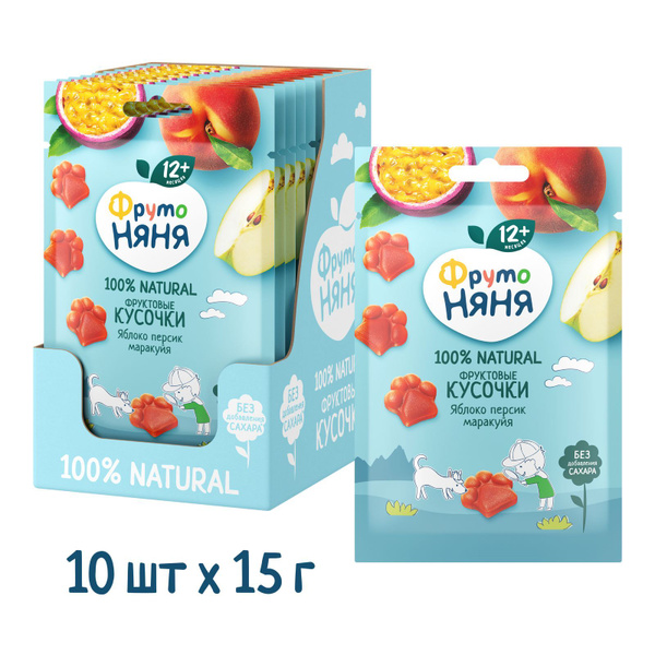 Фруктовые кусочки ФрутоНяня яблоко, персик, маракуйя, 15 г x 10 шт ...
