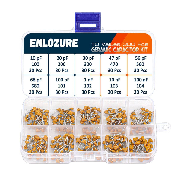 Характеристики ENLOZURE 300 Шт 10 значений 10 пФ-100 нФ Многослойный ...