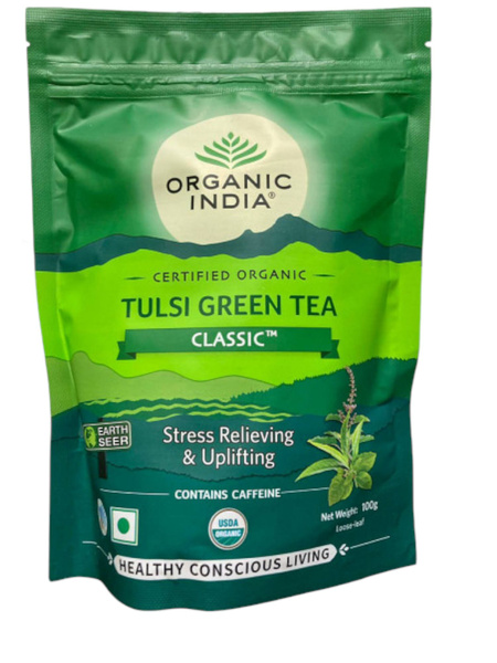 Аюрведический зеленый чай Тулси, Tulsi Green tea classic, Organic 100 г ...