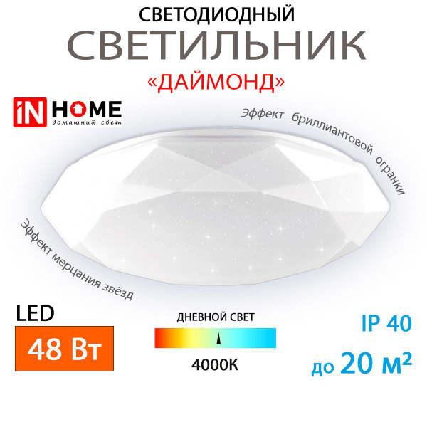 Люстра потолочная светодиодная накладная, круглый плафон Led 48 Вт ...