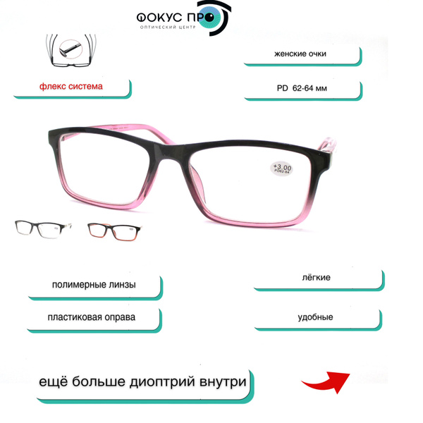 Характеристики Готовые очки 0443 розовые флекс +2.0 женские для зрения ...