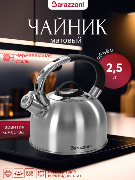 Чайник на плиту 2,5 л со свистком матовый-стальной, сталь 18/10 ...