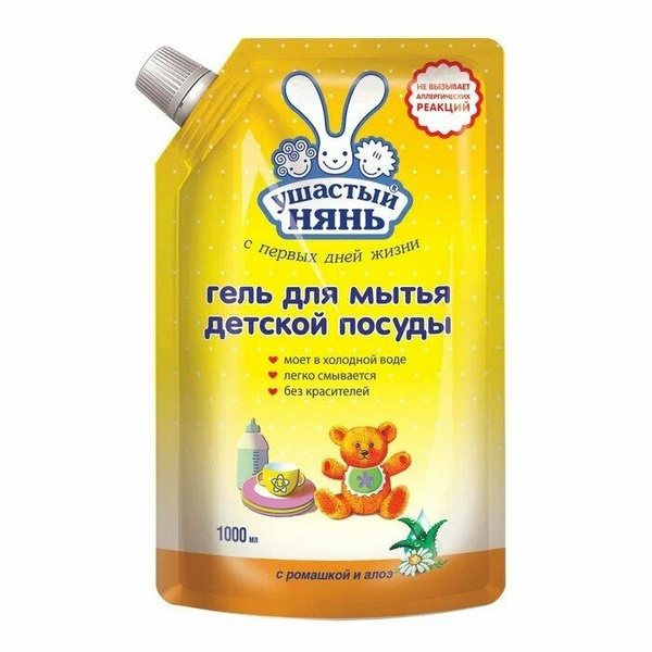 Ушастый Нянь Гель для мытья детской посуды с Ромашкой и Алоэ 1 л ...
