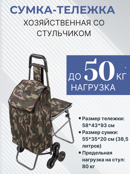 Характеристики Тележка Сумка на колесах хозяйственная с откидным стулом ...