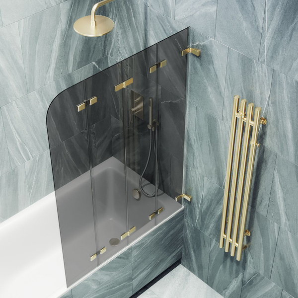 Шторка для ванной стеклянная 140/98 см MaybahGlass, 6 мм, складная (4С ...