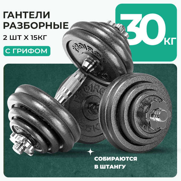 Гантели PROIRON Г21ЧУГ, 2 шт. по 15 кг, темно-серый - купить по ...