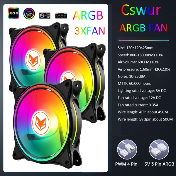 Кулер для корпуса пк, Корпусный вентилятор Cswur AR120 ARGB 3X Fan 4PIN ...
