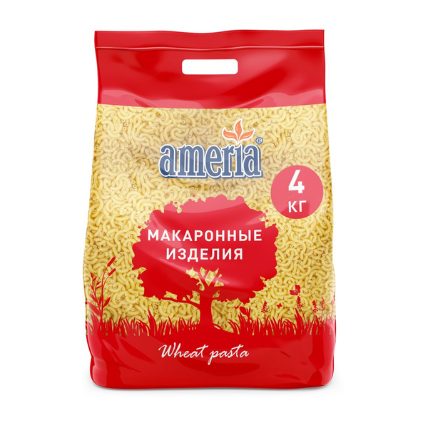 Макароны Ameria Рожки гладкие мелкие из мягких сортов пшеницы № 57, 4кг ...
