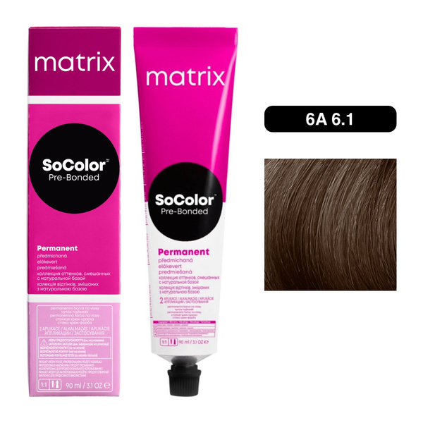 Краска для волос Matrix 6A (6.1), SoColor Pre-Bonded с бондером, 90мл ...