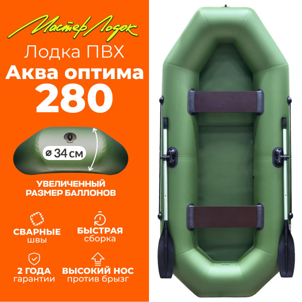 Лодка надувная для рыбалки ПВХ Мастер лодок 280 Оптима двухместная ...