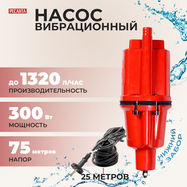 Насос погружной садовый НВ-25Н РЕСАНТА вибрационный с нижним забором ...
