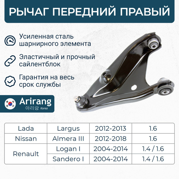Рычаг передний нижний правый Renault Logan 1 LS, Sandero 1, Рено Логан ...
