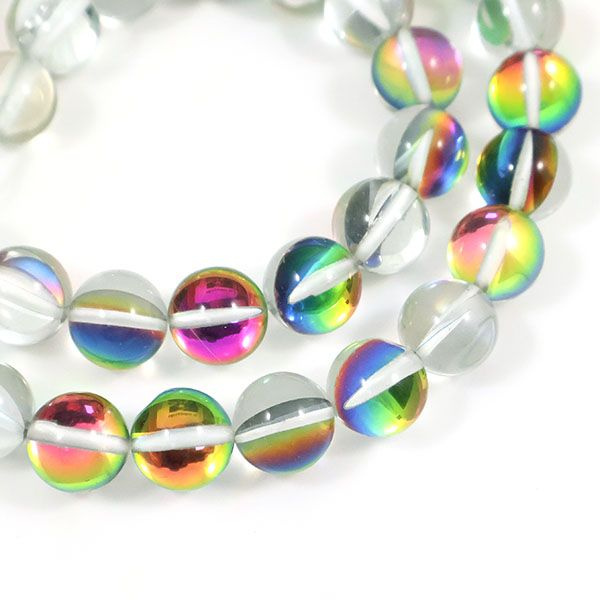 Бусины стеклянные на нитке "Хамелеон" 10 мм (40см) 04 белый-меланж ...