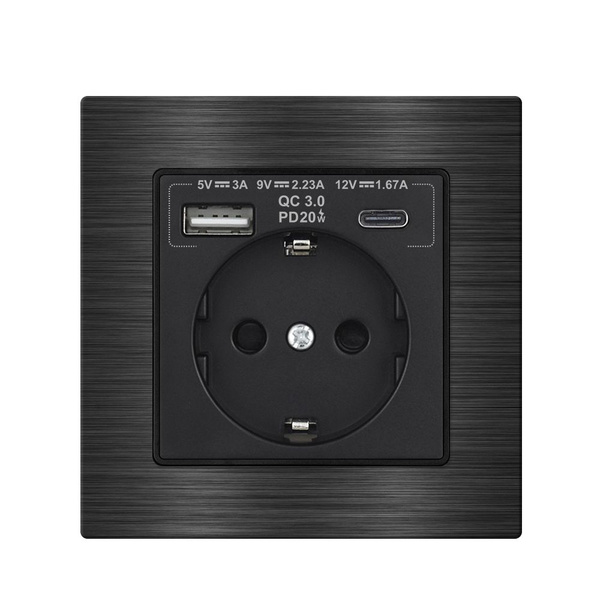 Розетка встраиваемая с usb, type-c 20 Вт быстрой зарядки, Алюминиевый ...