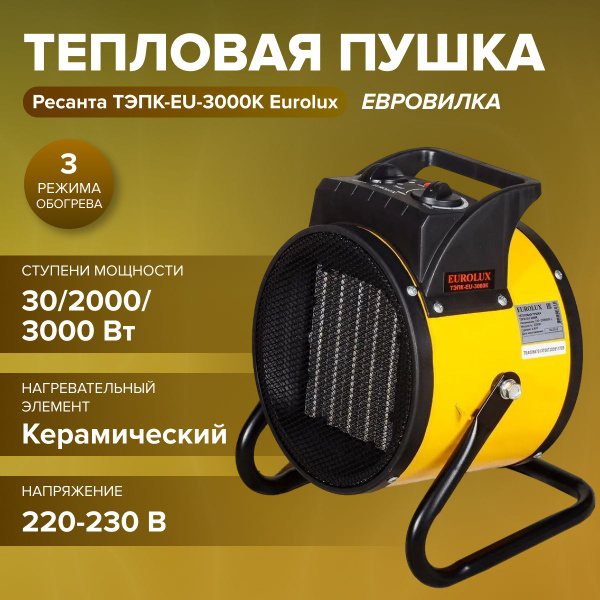 Тепловая электрическая пушка ТЭПК-EU-3000K Eurolux (3000 Вт, 3 режима ...