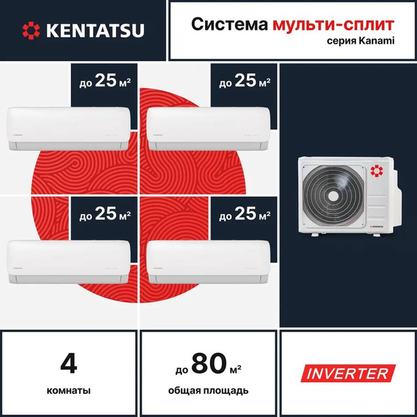 Мульти сплит-система для 4-х комнат Kentatsu K4MRA80HZRN1/KMGA26HZRN1*4 ...