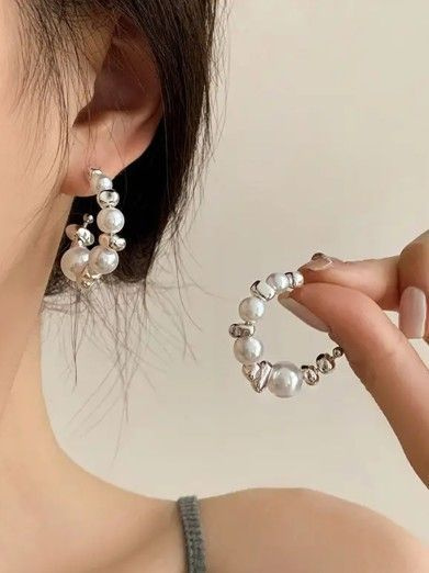 Серьги кольца с гематитом и бусинами Pearl Fox бижутерия купить на OZON ...