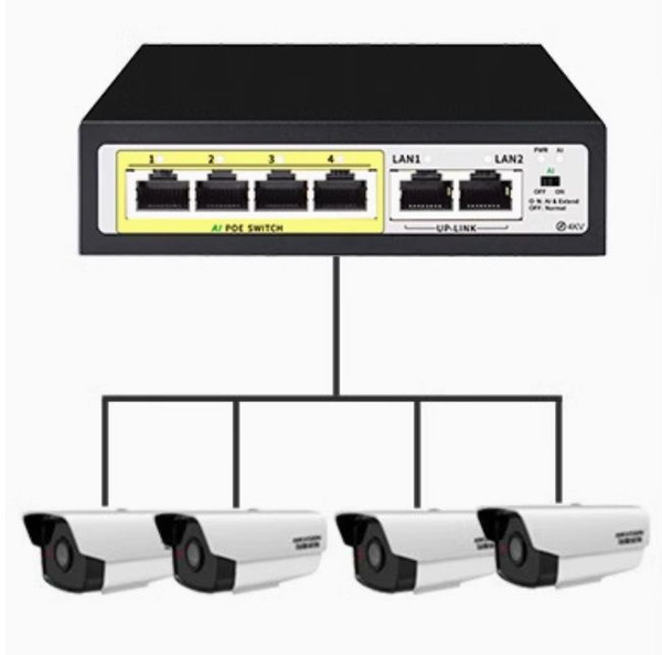 POE204DL Коммутатор PoE 6 каналов Watchdog (4 порта РоЕ + 2 порта ...
