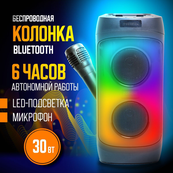 Колонка блютуз беспроводная / Колонка караоке с микрофоном 30 Вт купить ...