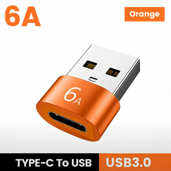 переходник с usb на type c (папа/выход) (мама/вход), оранжевый Адаптер ...