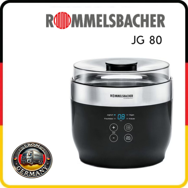 ROMMELSBACHER Yoghurt- en verse kaasmaker JG 80Jona, incl. 4 keramische portiebekers à 125 ml, 2 XXL glazen potten à 1,2 liter, 4 vooraf ingestelde programma's met verschillende temperaturen, Zwart