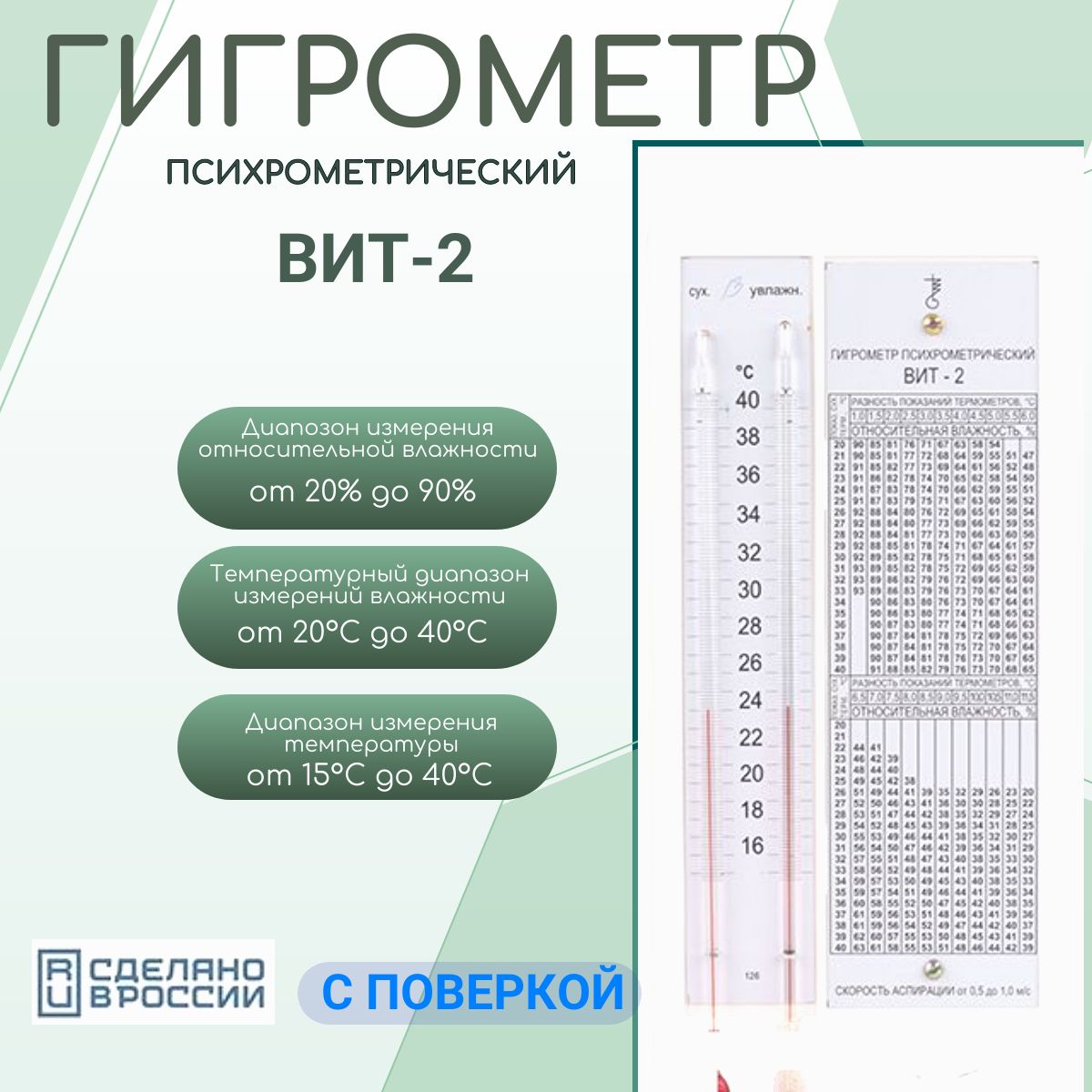 Гигрометр психрометрический типа ВИТ-2 (с поверкой - до 05.2026), Термоприбор