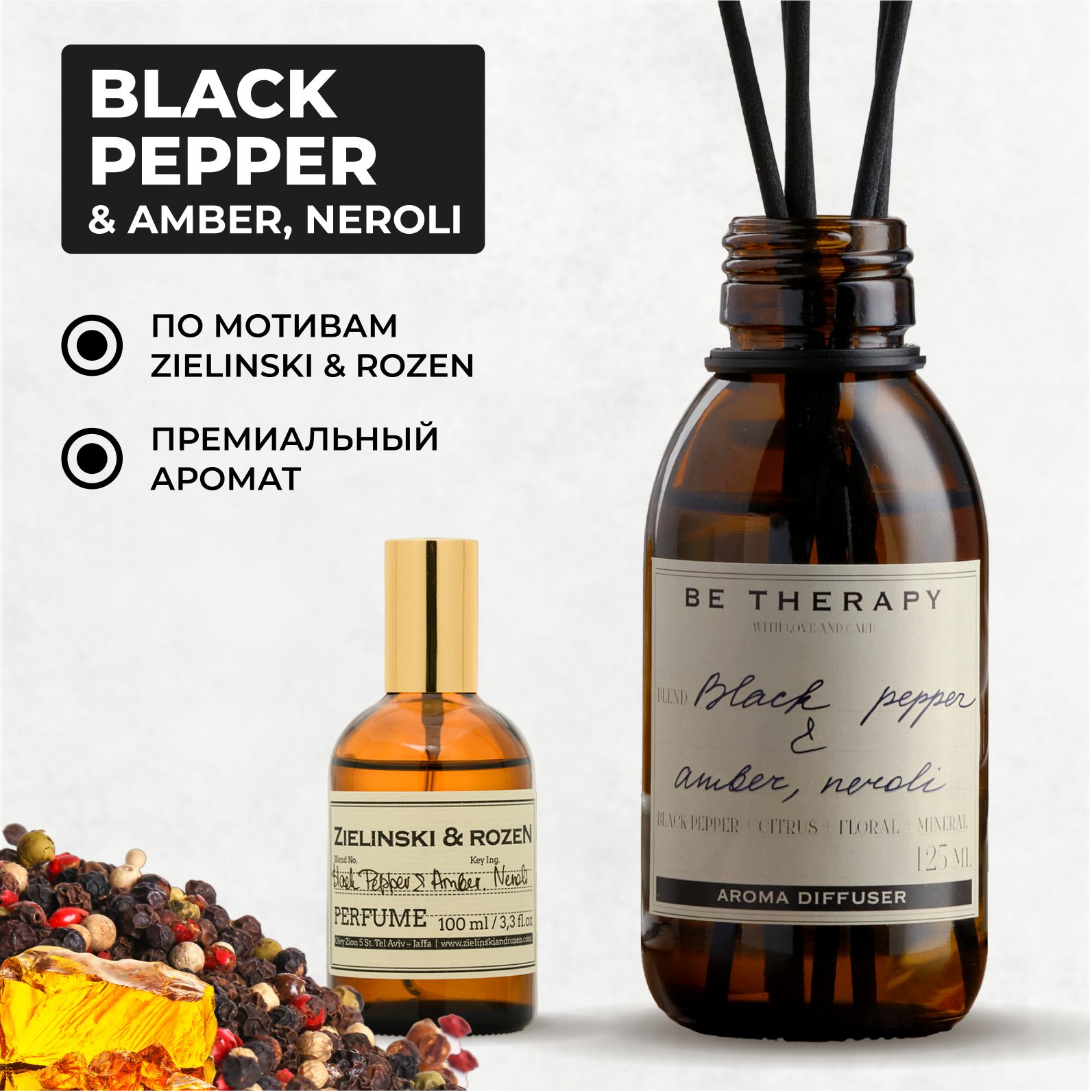 Ароматический диффузор для дома, ароматизатор для дома Black Pepper, Amber,  Neroli 100мл