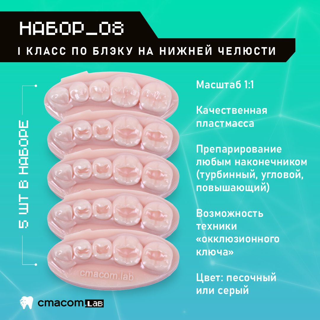 Набор#8 Модели для реставрации зубов/5 штук/16 зубов/ тренировочные модели для отработки мануальных навыков стоматологов