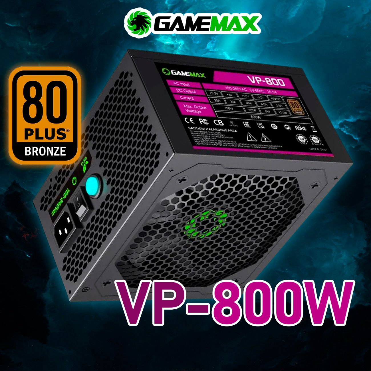 БлокпитанияGameMaxVP-800(Черный800WBronze120мм20+4pin4+4pin(CPU)2*6+2pin(PCI-E)6*SATA3*MOLEX)