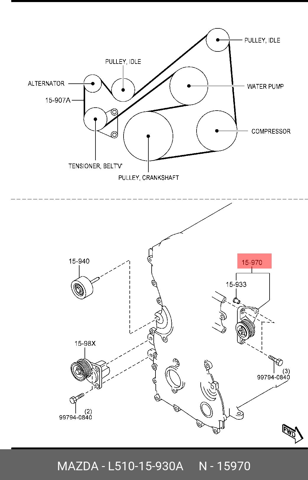 Ролик и натяжитель приводного ремня Mazda 6 (07-12) (с кондиционером), Gates