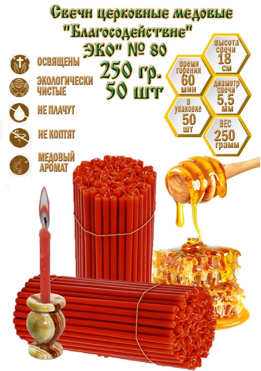 Свечи церковные восковые красные №80 0,25 кг