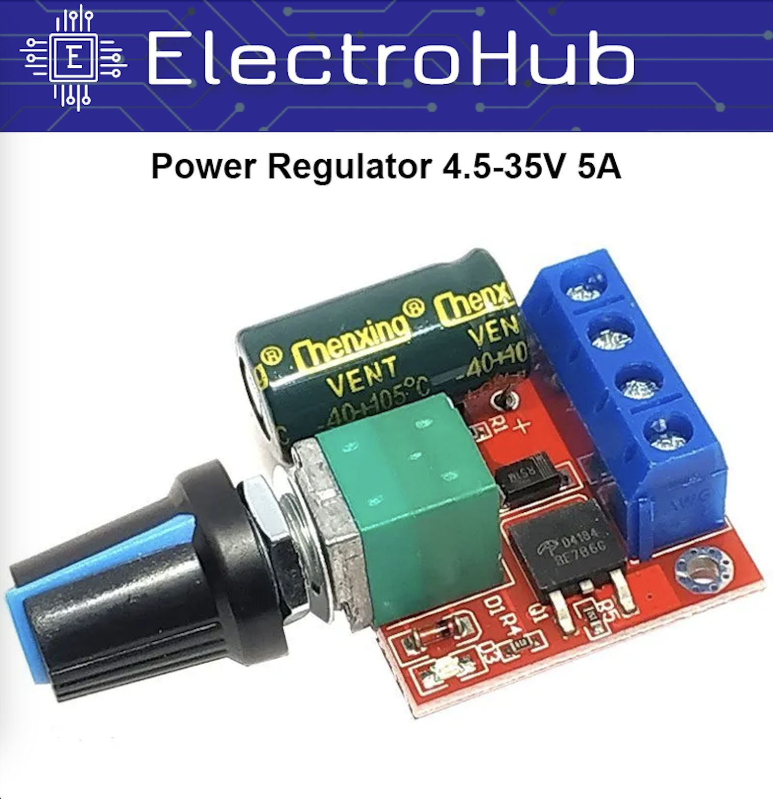 PWMPowerRegulator4.5-35V5A,ШИМ-регуляторскорости/оборотовдвигателя,мощности,диммер/регуляторяркостисветодиоднойлентыилампнакаливания,4.5-35В,5А,размер30x26x14мм