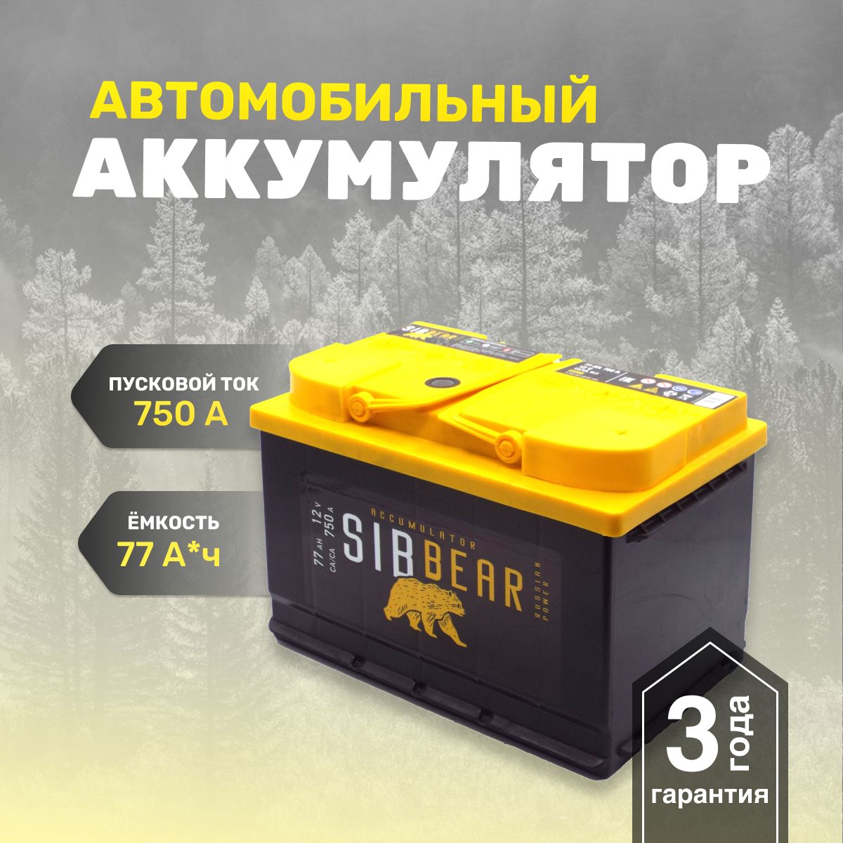 АккумулятордляавтомобилейSIBBEAR77А*чо.п278х175х190ОбратнаяполярностьАКБдлямашины