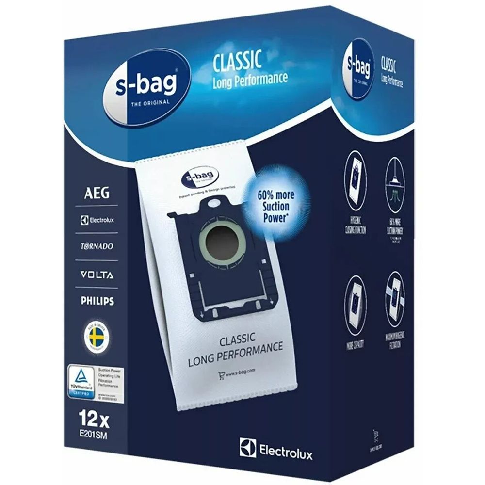 Мешки для пылесоса Philips Electrolux S-Bag E201SM Classic Long Performance, 12 шт.