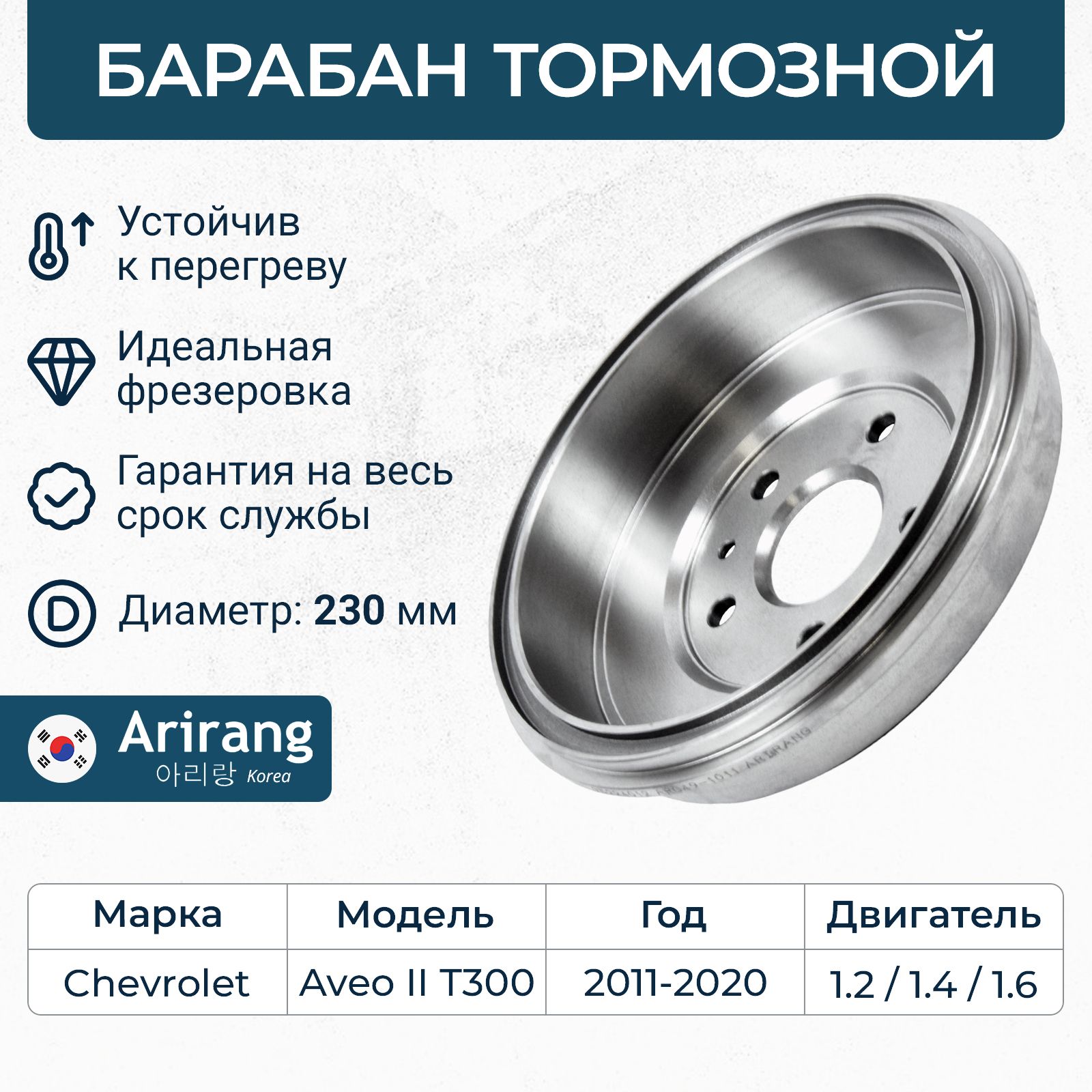 Барабан тормозной Chevrolet Aveo T300, Шевроле Авео / OEM 95224012